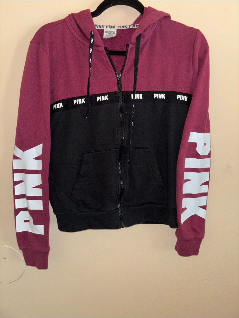 PINK Victoria's Secret Black & Berry Two-Tone Zip Hoodie